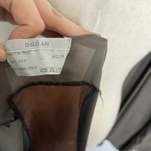 Dusan Women's Matching Set M/L Taupe Brown Silk Tank Wide Leg Pants Minimalist - Picture 15 of 16